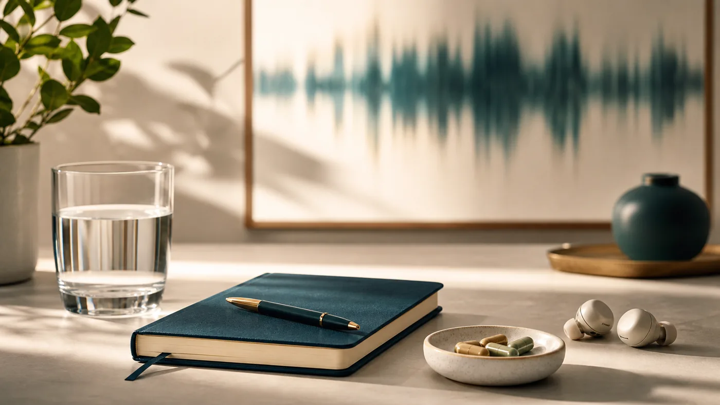 Hearing wellness daily routine desk with checklist